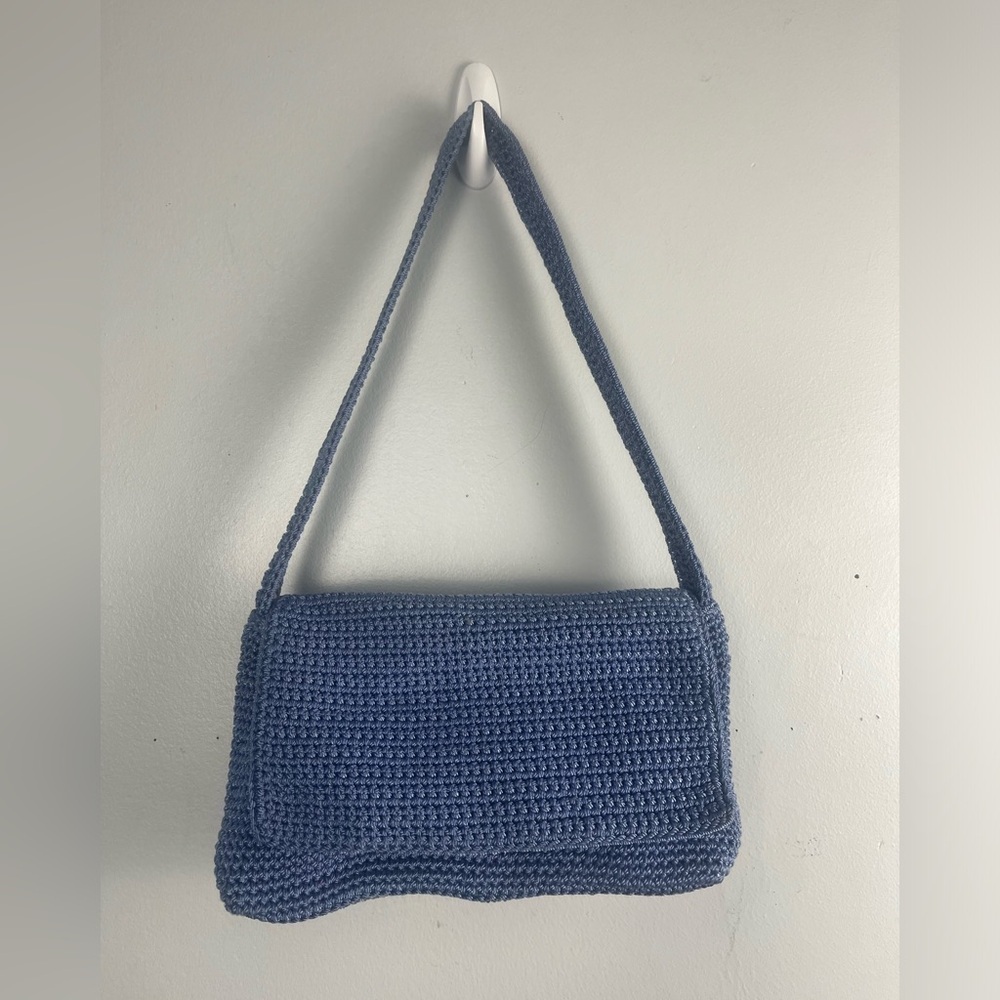 Y2K The sak blue crochet shoulder bag with zipper closure